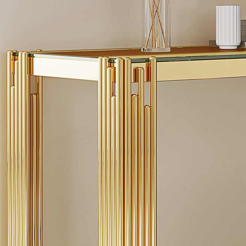 Modern Double Layer Tempered Glass Console Table