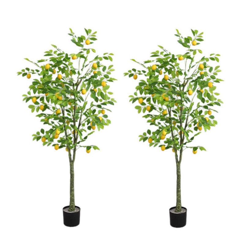 Ensemble de 2 citronniers artificiels 1,8 m, faux citron réaliste avec fruits pour la décoration intérieure et extérieure d'un bureau à domicile