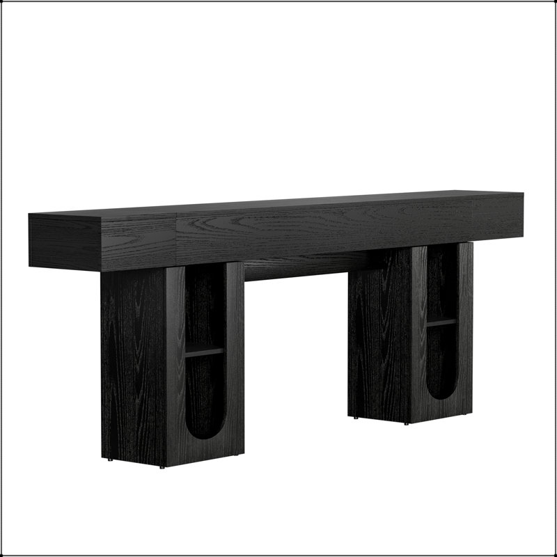 Console avec prise et tablettes réglables, L 79 po, Black