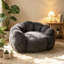 Fauteuil d'appoint paresseux « Pétale Nuage » de 100 cm de large, en fausse fourrure de lapin.-18726028