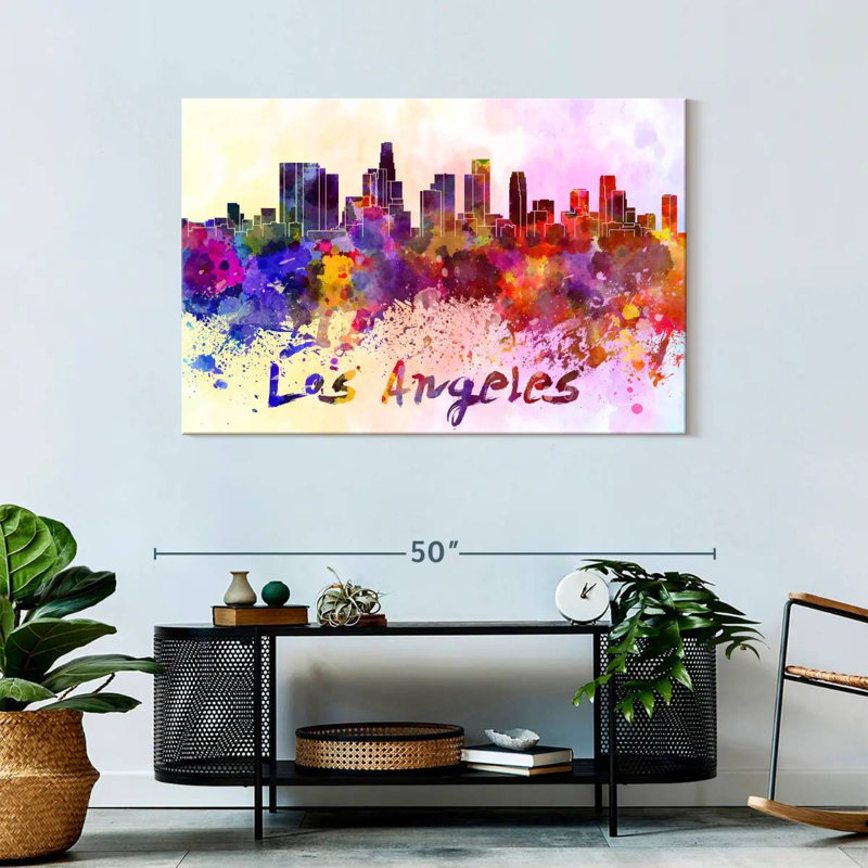 Los Angeles Skyline Colors - Impression sur toile tendue, H 30 po x l 45 po x P 1,25 po