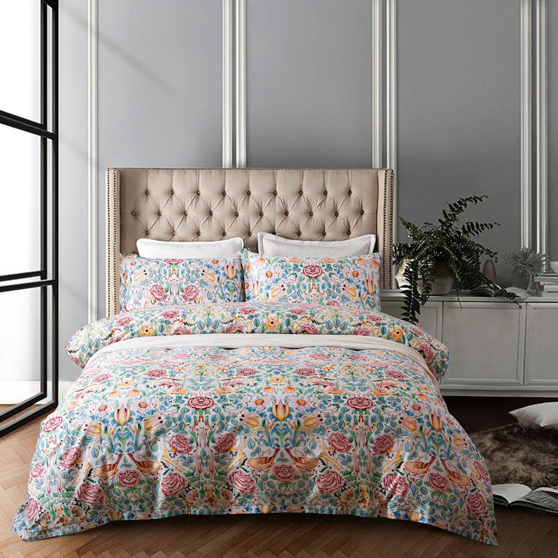 Sateen Floral Duvet Cover, Oversized King Duvet Cover + 2 Shams