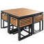 Ensemble de salle à manger de jardin en bois d'acacia de 9 pièces GO, ensemble de patio extérieur peu encombrant, 4 chaises rembourrées et 4 repose-pieds et 1 table carrée, pour la cour, le jardin, la terrasse et le bord de la piscine, gris-2092336790-2092336789