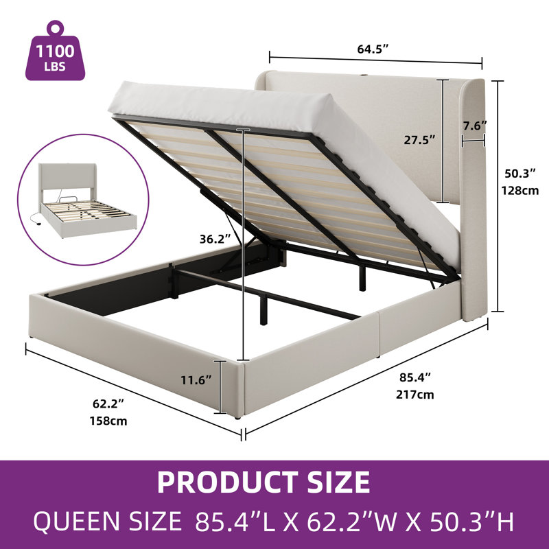 Upholstered  Lift Up Storage Bed