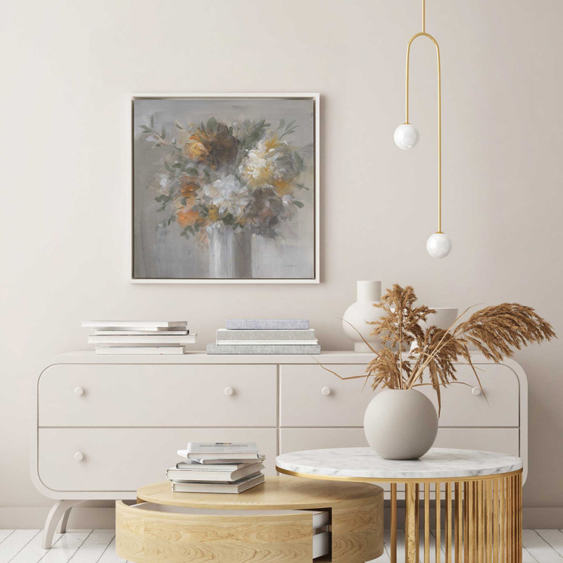 Récolte de fleurs, H 32,75 po x l 32,75 po x P 1,75 po, Cadre flottant en chrome poli