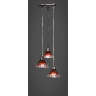 Luminaire suspendu en grappe 3 lumières Europa au fini nickel brossé avec verre cristal givré de 7 po