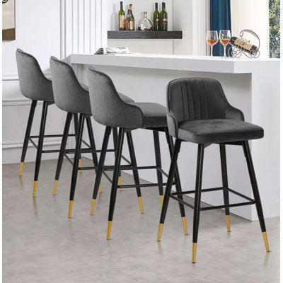 65Cm Swivel Velvet Upholstered Counter & Bar Stool With Solid Metal Frame