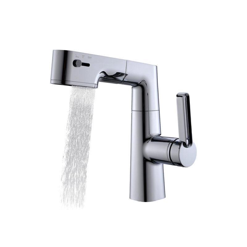 Rotatable Single Hole Bathroom Faucet With Temperature Display, Chrome