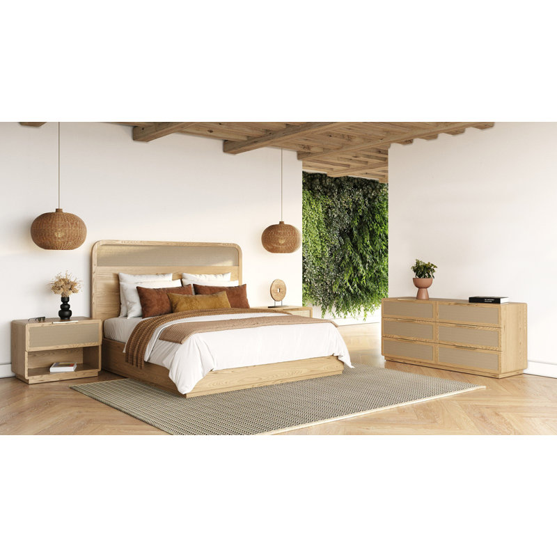 Ensemble de chambre à coucher 4 pièces Dalicia - Modern Natural Ash + Rattan