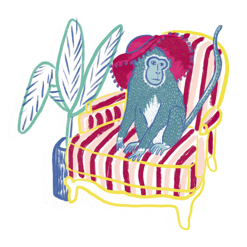 «Blue Fashion Monkey», reproduction sur toile, H 20 po x l 20 po