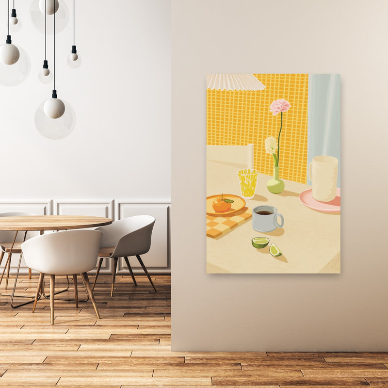 Lumineux, petit déjeuner, table, fleur contemporaine colorée, reproduction d'art murale, 48" H x 32" W