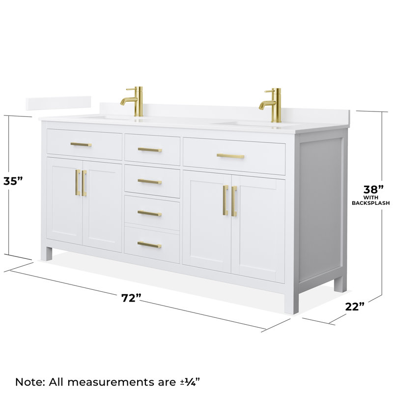 Beckett 72" Freestanding Double Bathroom Vanity with Quartz Top, Brushed Gold, White, White Quartz
