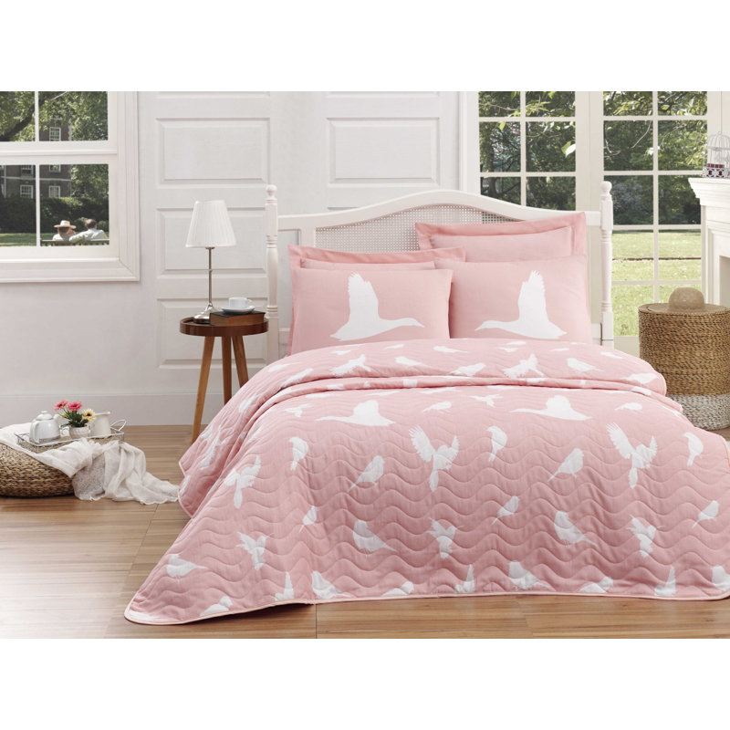 Cotton Blend Bedding, Pink, 94" x 87" Bedspread + 2 24" x 24" Pillowcases