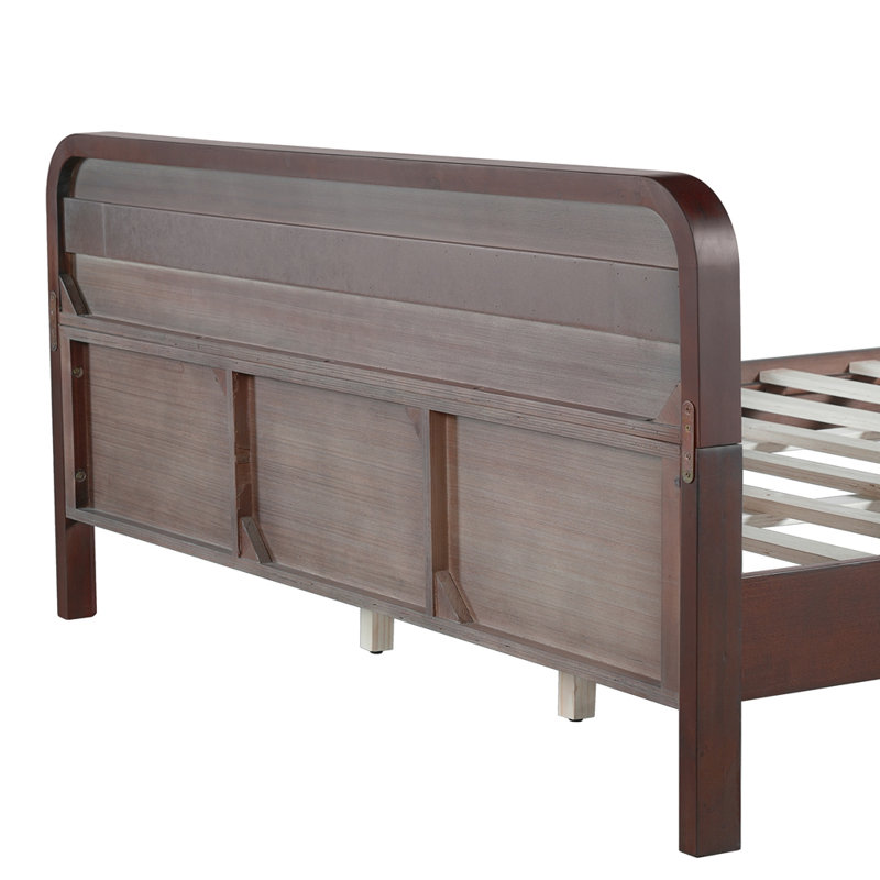 PINE SOLID WOOD QUEEN SIZE BED, SOLID AND STABLE, NO BOX SPRING NEEDED, Dark Walnut, Queen