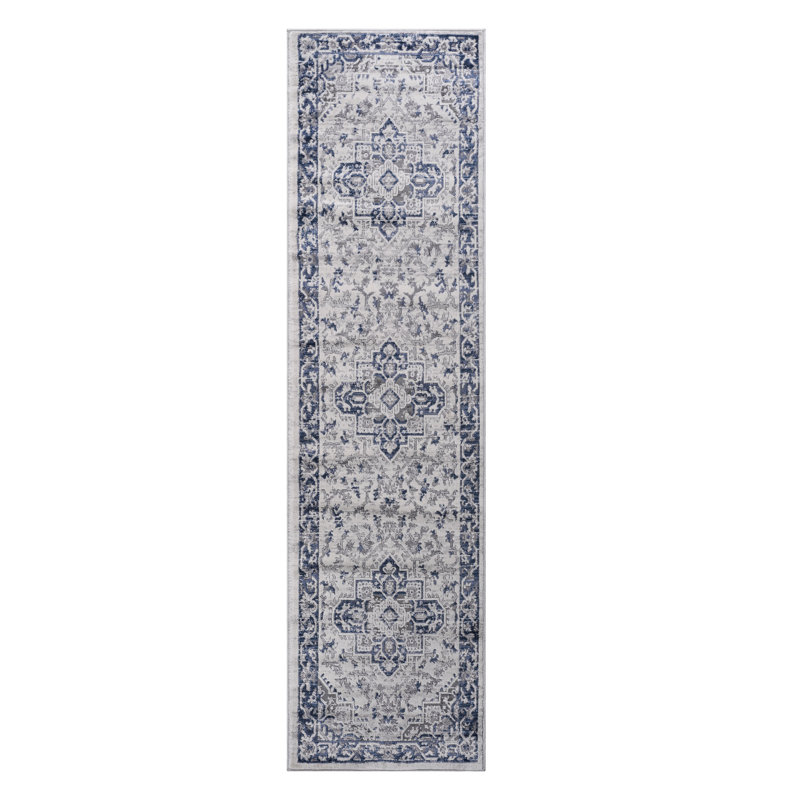 2X8 Area Rug, Easy Maintenance, Dining Room Rug Blue/Grey/, Non-Shedding, Study, Runner 2'3" x 8'1"