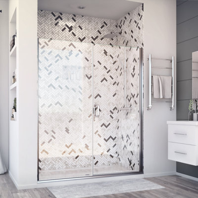 Deluxe 56 in. W x 71.375 in. H Hinged Semi-Frameless Shower Door and Inline Panel in Chrome with Clear Glass