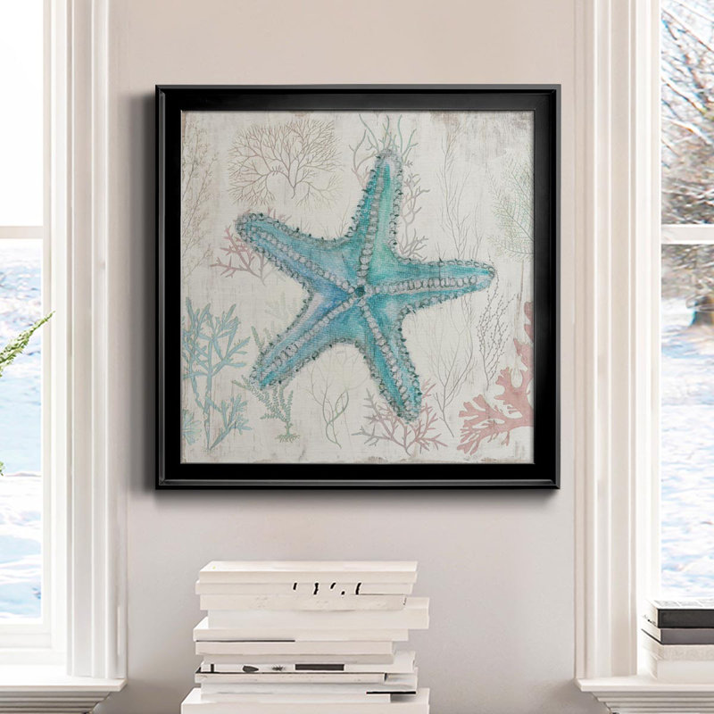 Corail et coquille III - Peinture sur toile encadrée, H 30,5 po x l 30,5 po x P 1,5 po, Noir