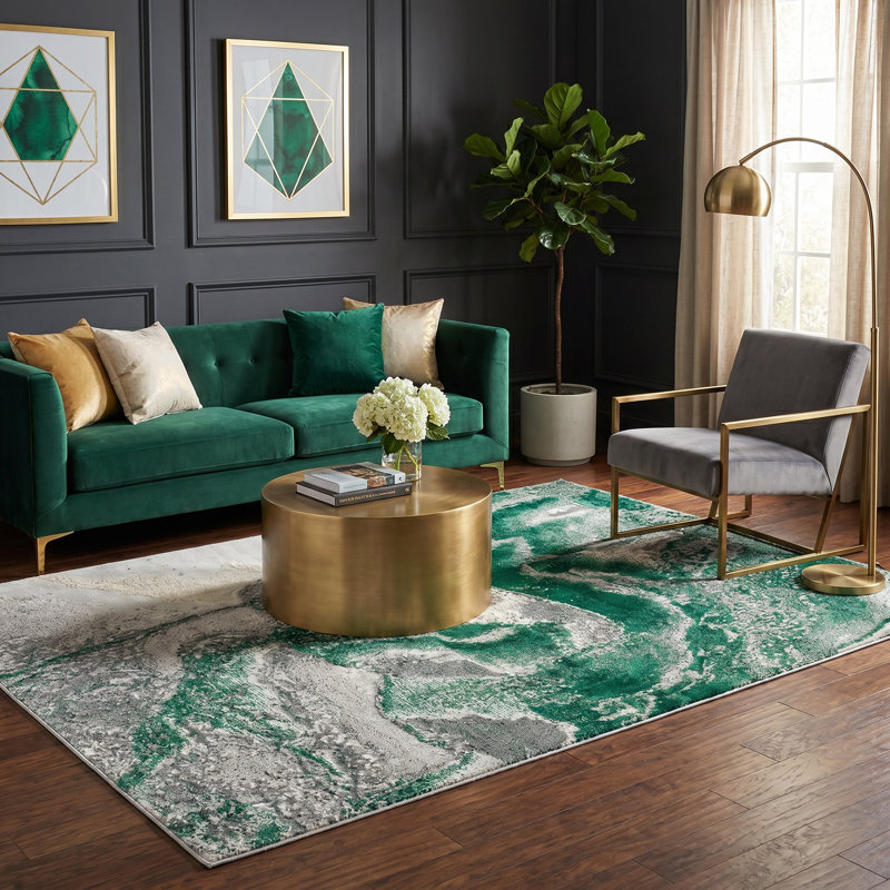 Nason Collection Abstract Grey/Green Area Rug,, Rectangle 7'5" x 11'1"