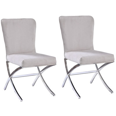 Beige Velvet Side Chairs, Of 2, X, Dining Furniture, Rectangular, Solid Back Style Modern 2 , X Legs, For Room, Design