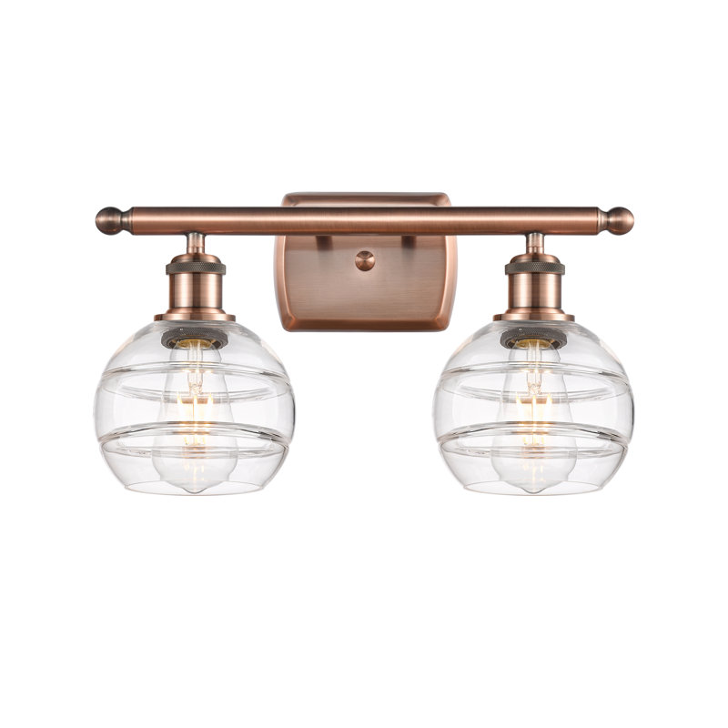 Éclairage pour meuble-lavabo à 2 lumières à intensité variable Natick, Transparent, Cuivre antique