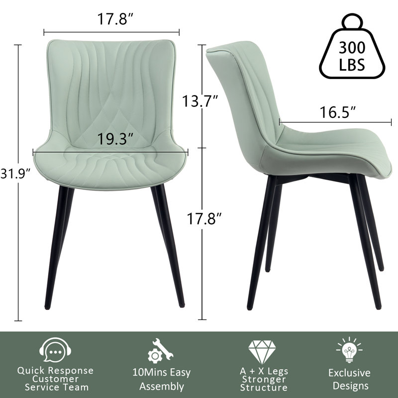 Pu Leather Upholstered Dining Chairs Modern Wingback Side Chairs With Metal Legs, Mint Green