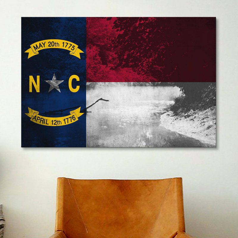 Drapeau de caroline du nord, eno river grunge, impression sur toile, H 18 po x l 26 po x P 0,75 po