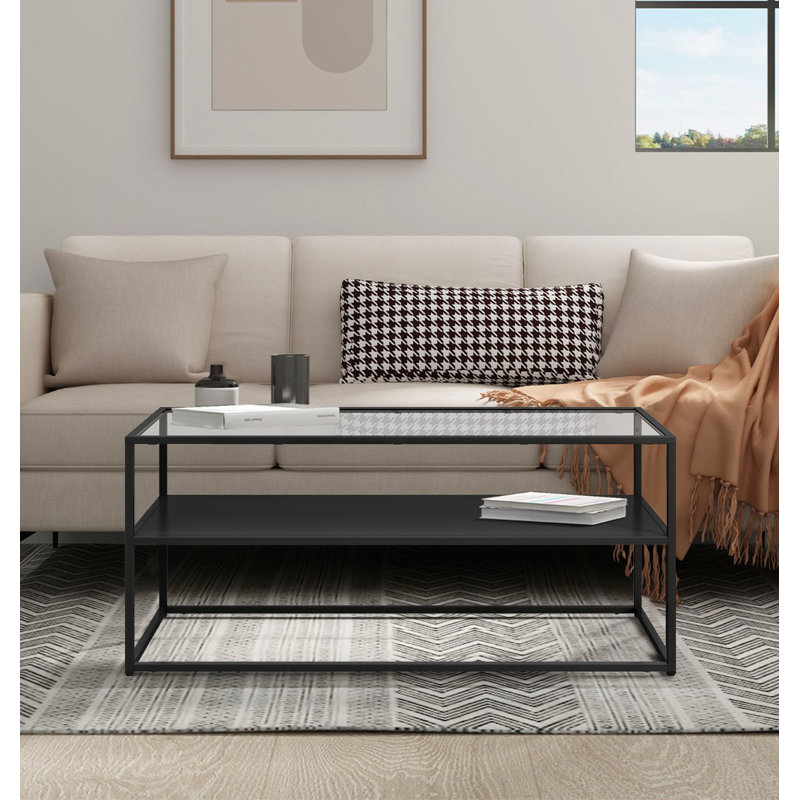 Elenna Frame Coffee Table with Storage, Black