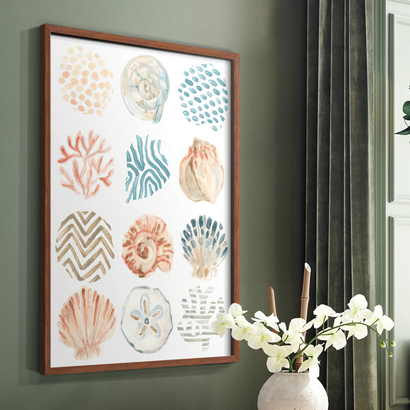 Reproduction encadrée de motifs océaniques II - bois massif, Brun, H 28 po x l 22 po