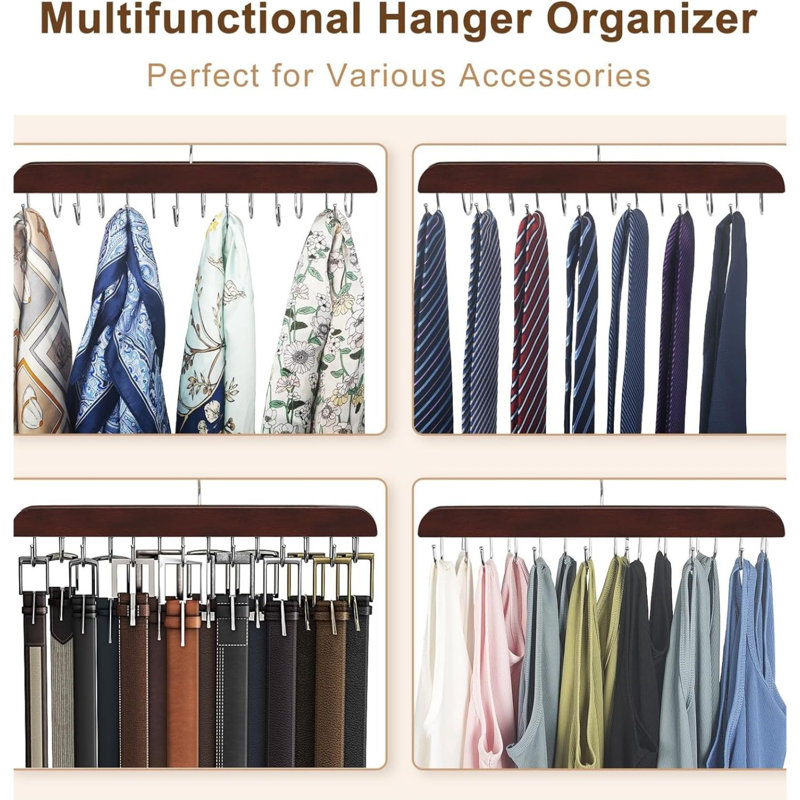 Organisateur de porte-ceinture en bois acajou