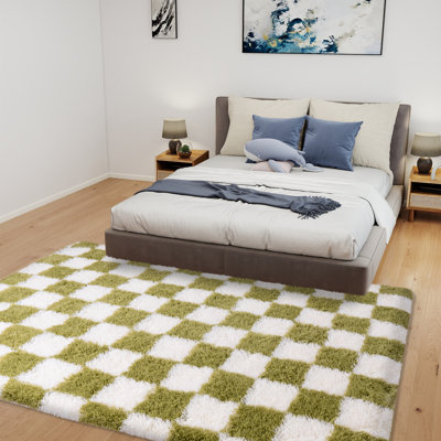 Tapis à carreaux moelleux à carreaux, tapis à poils longs lavable pour chambre à coucher, tapis de couloir à carreaux et tapis à poils longs antidérapants pour enfants