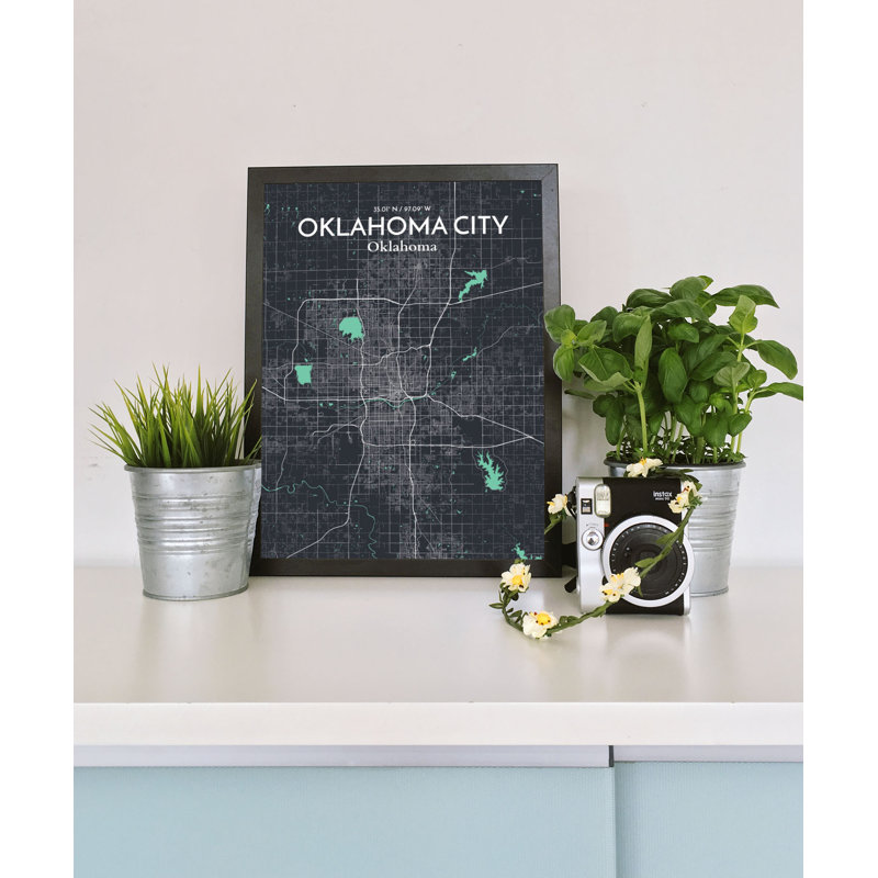 Oklahoma City Map 1 Piece Wall Art, 91.4cm H x 61cm W x 0.13cm D, Black/Blue