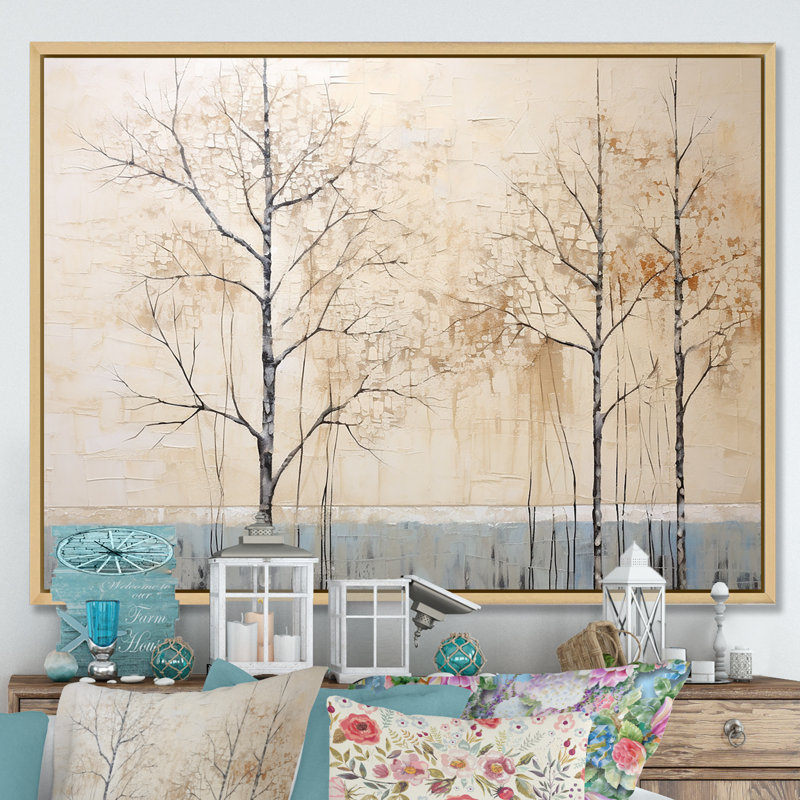 Harmonous beige arbre IV sur toile, Cadre naturel flottant, H 12 po x l 20 po x P 1 po
