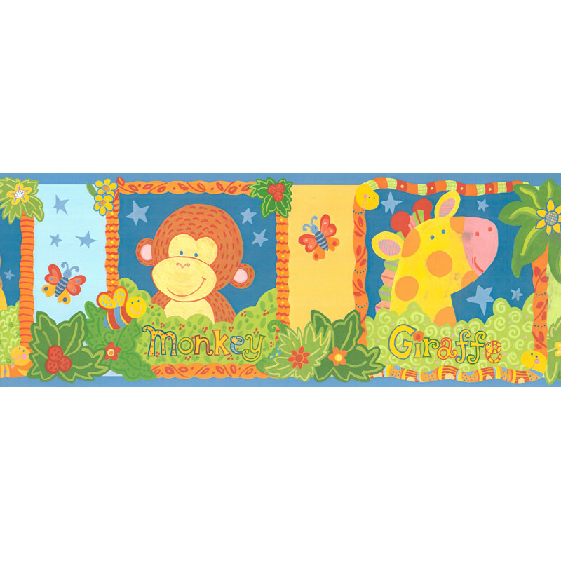 Bordure de papier peint à motif de lions et de singe zèbre Tryon Kids L 15 pi x l 6 po