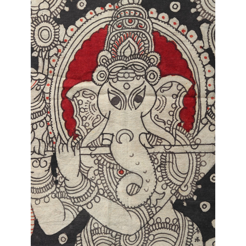 Lord Ganesha jouant de la flûte avec Mooshak | Kalamkari, peinture sur coton