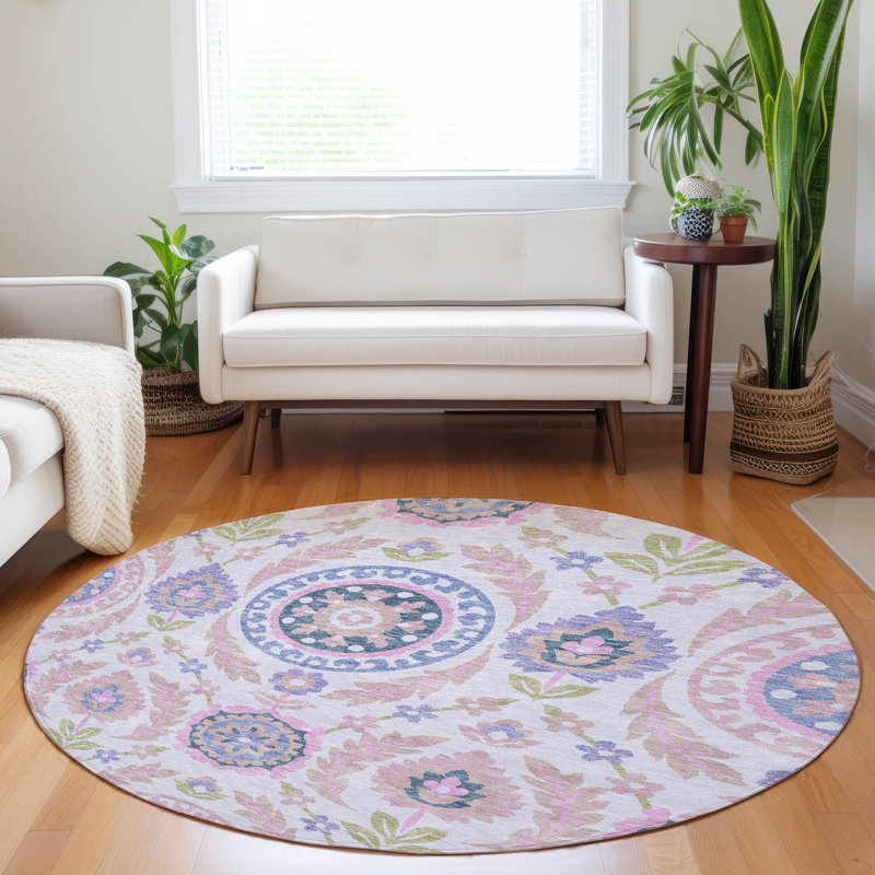 Premium Machine Washable Prisco Blush Rug, Round 8'