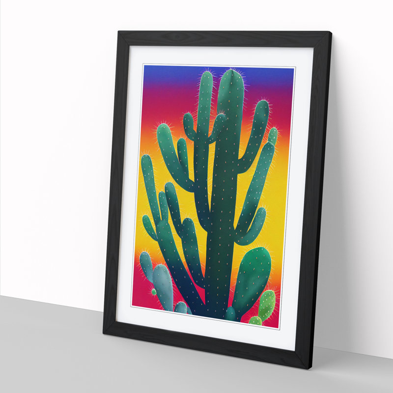 Colourful Cactus Cacti Vol.2 - Single Picture Frame Print, 46cm H x 34cm W, Walnut Framed