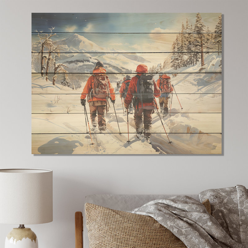 Slope Hiking Ski Expedition II - Hiking On Wood Print, 34" H x 44" W x 0.78" D