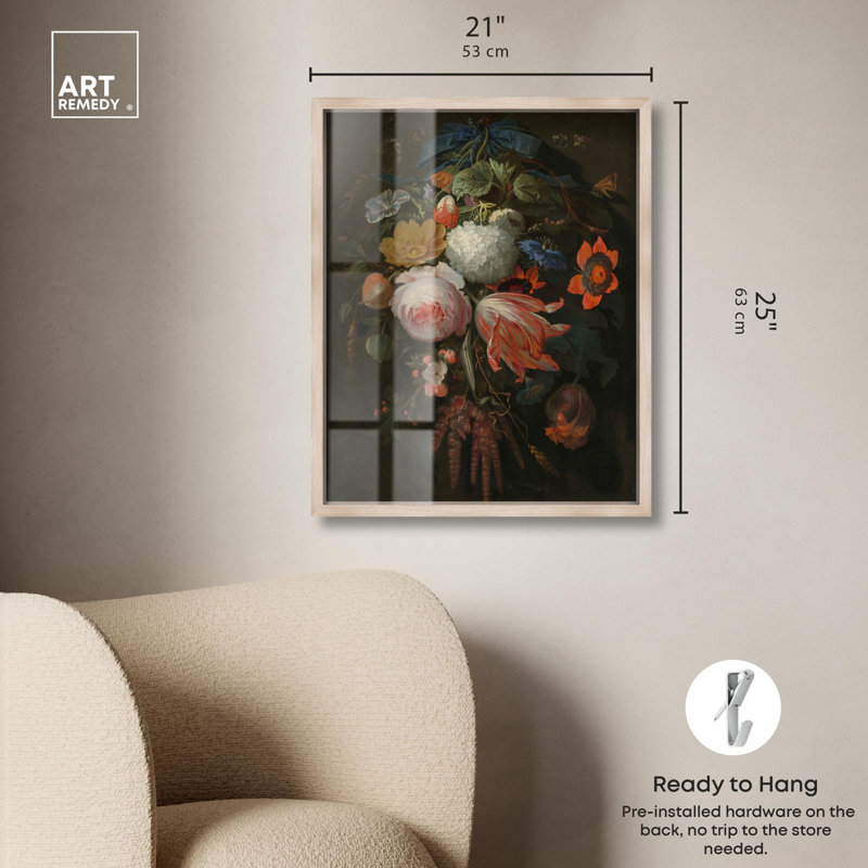 «Baroque Blooms Shadowbox Print» par Art Remedy, H 25 po x l 21 po, Crème, crème