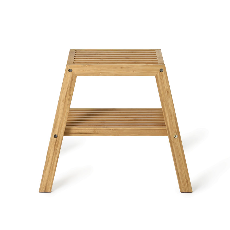 Belinda Slatted Wooden Bathroom Stool – Solid Wood Seating for Modern Bathrooms, Bamboo