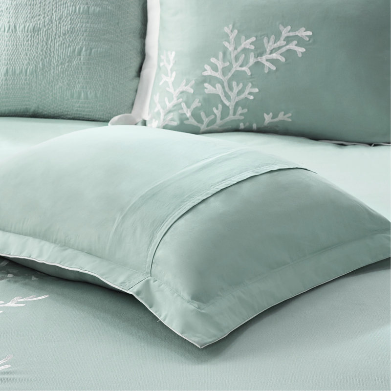 Housse de couette 100% coton pour lit double / grand lit - Ravissante broderie corail et bordure à bord double / grand, avec pièces élégantes