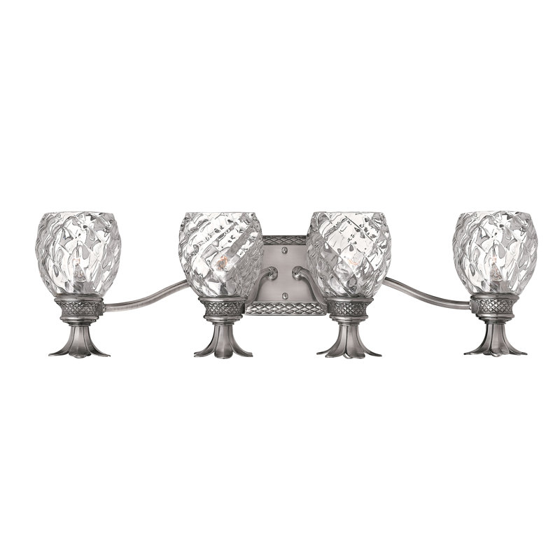 Polished Antique Nickel 4-Light Outdoor Vanity with Clear Optic Glass