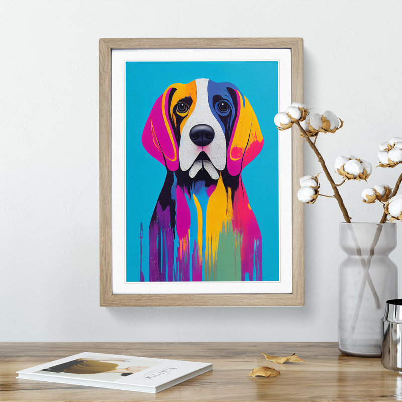 Dripping Dog No.5 Abstract 1 Piece Single Picture Frame Wall Art, 64cm H x 46cm W x 2cm D, Oak