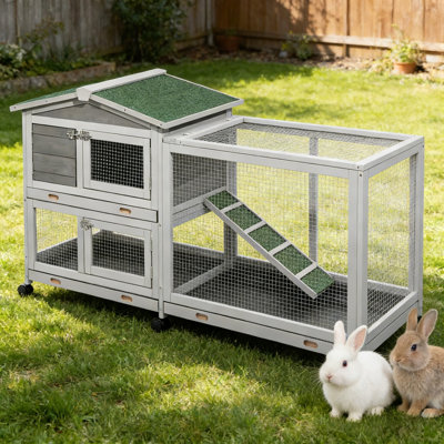 Bunny Cage Indoor With Cleaning Tray & Waterproof Roof For Small And Medium Bunny Rabbit Duck Chick Guinea Pig