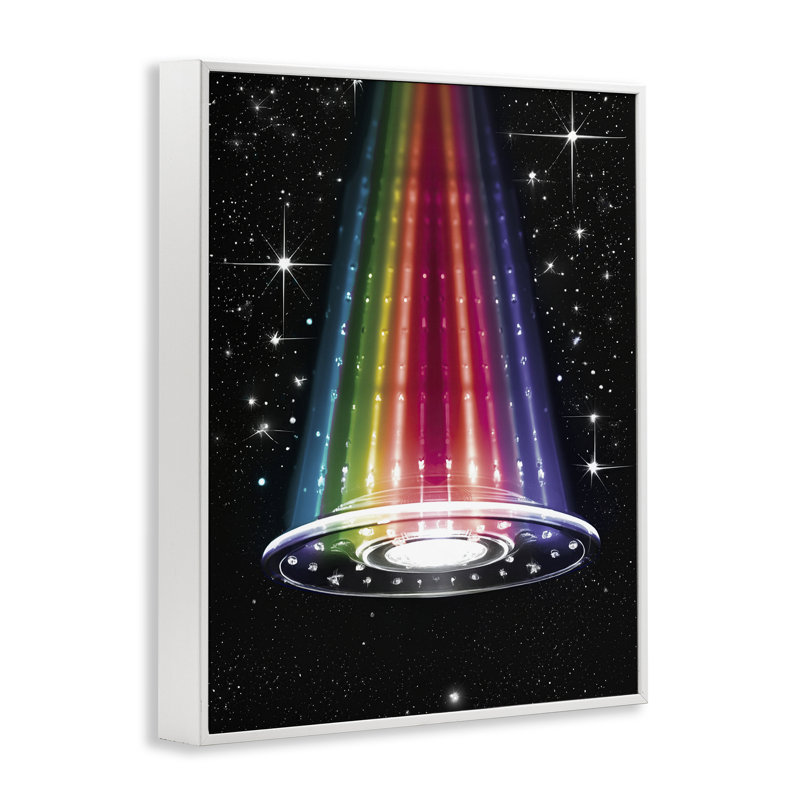Giclée arc-en-ciel arc-en-ciel UFO, design par Sasha, H 14 po x l 11 po, Estampe numérique encadrée blanc bord de mer
