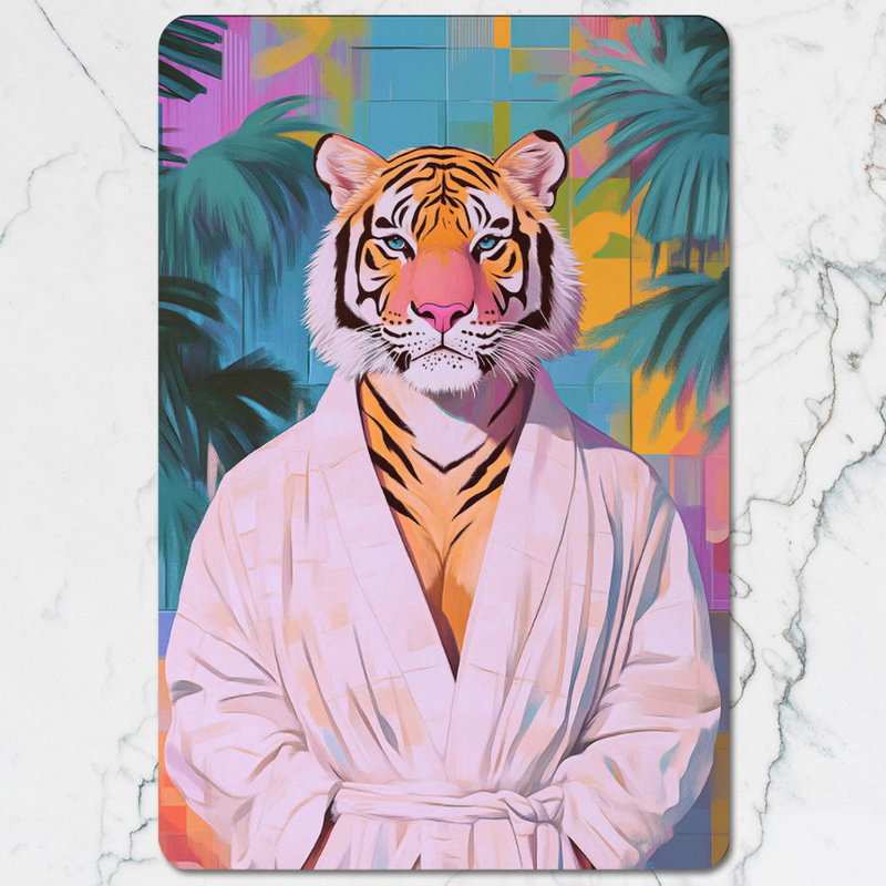 Tiger Print Placemat and Coaster Set Designer Artwork Palm Jungle Lux Collection Limited Edition