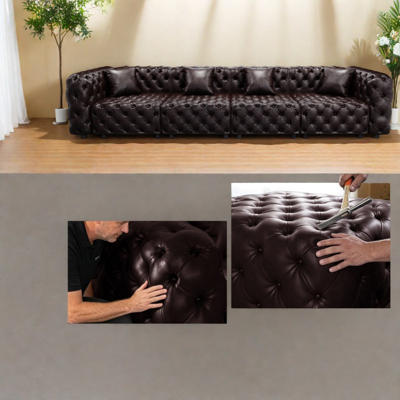 Compression Modern Sectionals, 77 Faux Leather Tufted Sofa for Home