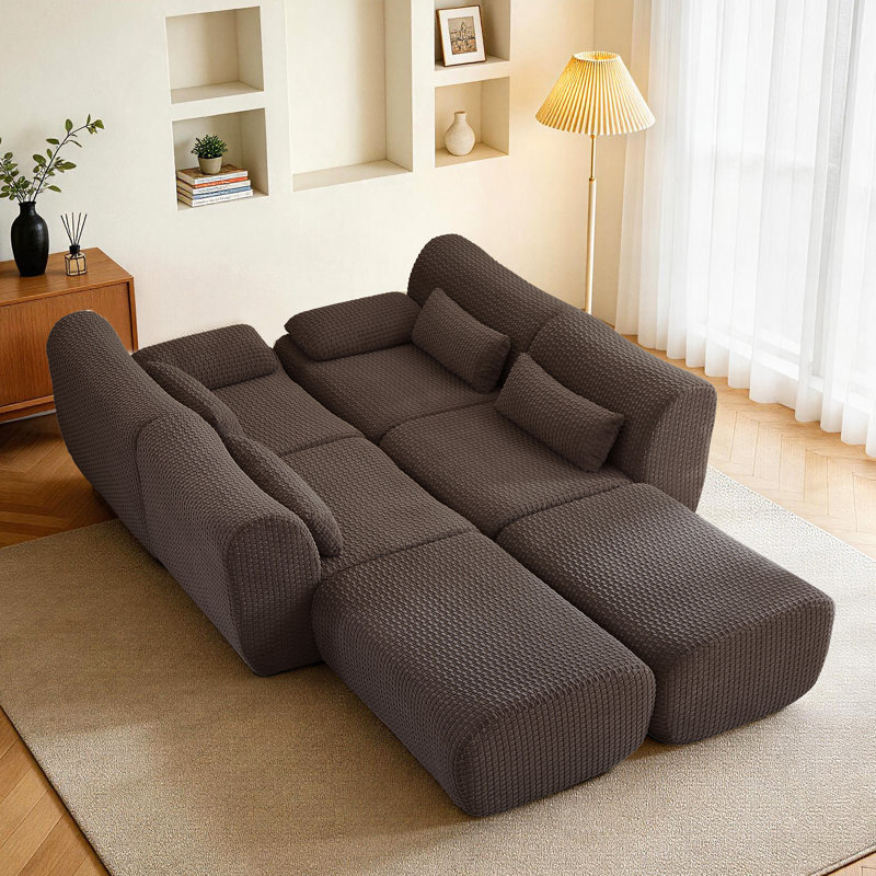 Canapé modulaire de 141 po avec repose-pieds modulaire avec repose-pieds et siège profond 141 po pour salon, Tissu brun