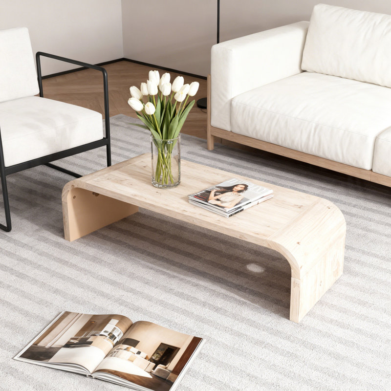 Table basse Curved Art Deco Design, Bois naturel délavé