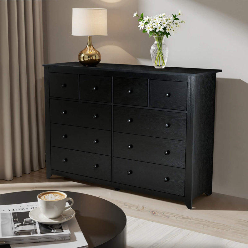 Commode moderne à 10 tiroirs pour la chambre à coucher - Commode large avec rangement spacieux, robuste et sécuritaire, Noir