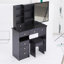 Meuble-lavabo de 37 po de taille moyenne avec tiroir à gauche et tabouret rembourré, très grand miroir coulissant à droite, rangement multi-couches à grande capacité, commode pratique et pratique, convient aux grands espaces-1619985378